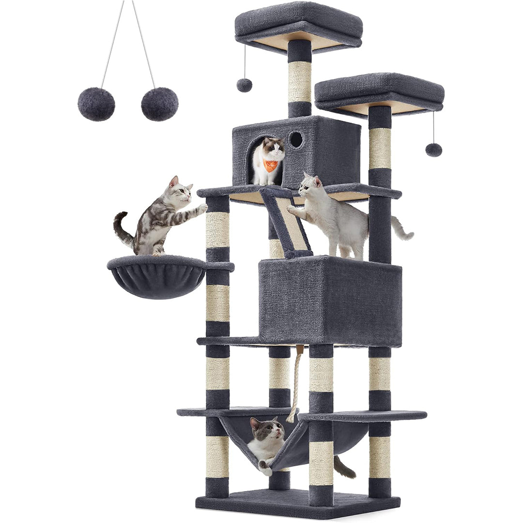 Feandrea Extra Tall Cat Tower, High with Scratching Posts and Ramp, Multi-Level Plush Cat Condo for Indoor Cats, Cat Tree.