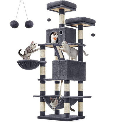 Feandrea Extra Tall Cat Tower, High with Scratching Posts and Ramp, Multi-Level Plush Cat Condo for Indoor Cats, Cat Tree.