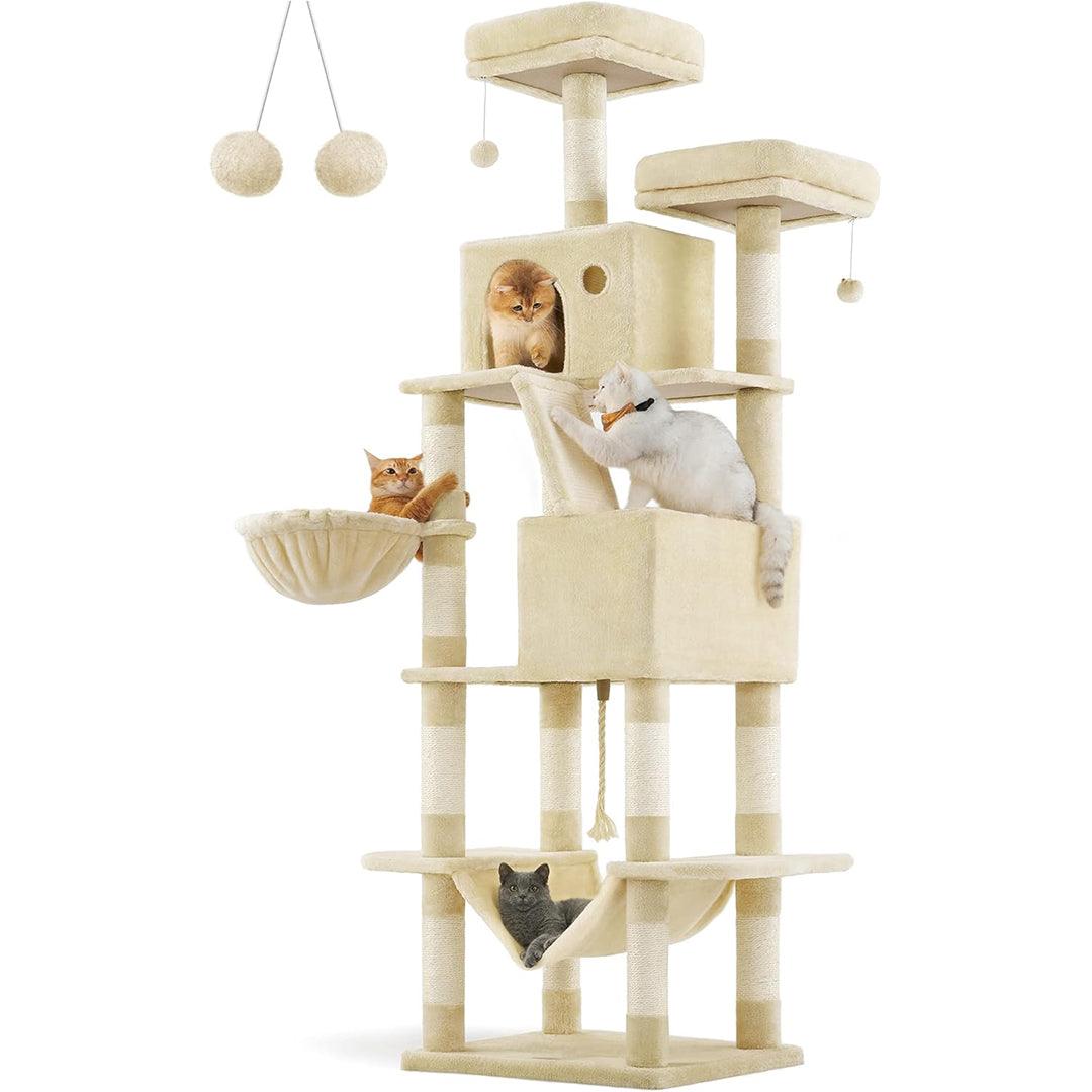 Feandrea Extra Tall Cat Tower, High with Scratching Posts and Ramp, Multi-Level Plush Cat Condo for Indoor Cats, Cat Tree.