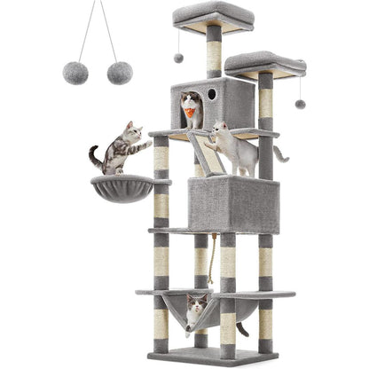 Feandrea Extra Tall Cat Tower, High with Scratching Posts and Ramp, Multi-Level Plush Cat Condo for Indoor Cats, Cat Tree.