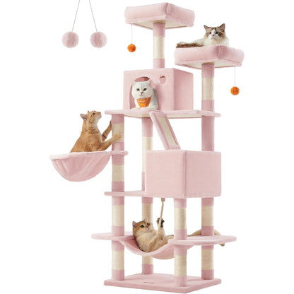 Feandrea Extra Tall Cat Tower, High with Scratching Posts and Ramp, Multi-Level Plush Cat Condo for Indoor Cats, Cat Tree.