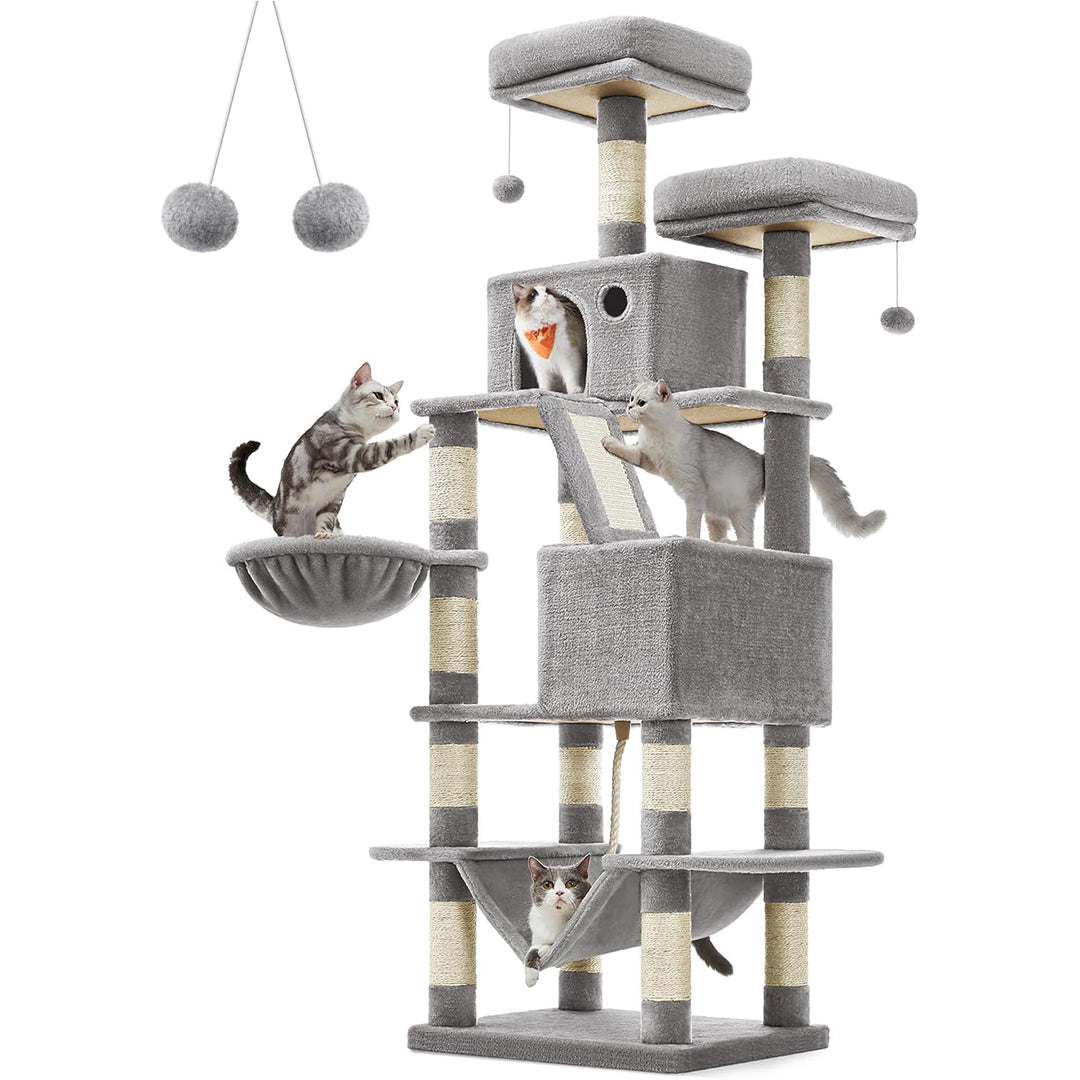 Feandrea Extra Tall Cat Tower, High with Scratching Posts and Ramp, Multi-Level Plush Cat Condo for Indoor Cats, Cat Tree.